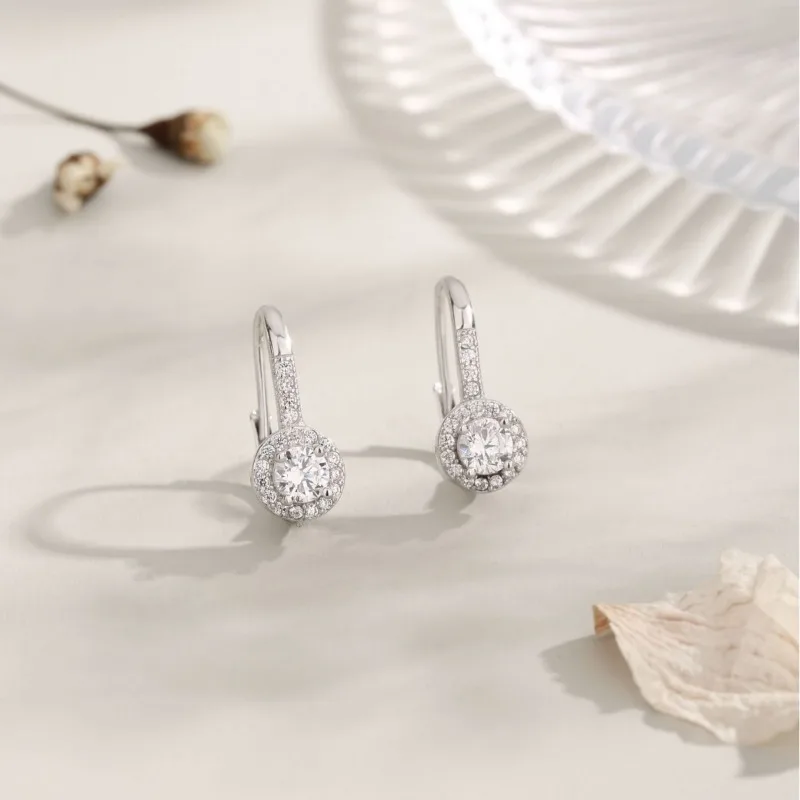 

S925 Silver Stud Earrings Micro-studded with Diamonds Zircon Simple Stud Earrings Internet Celebrity Round Earrings Classic Roun