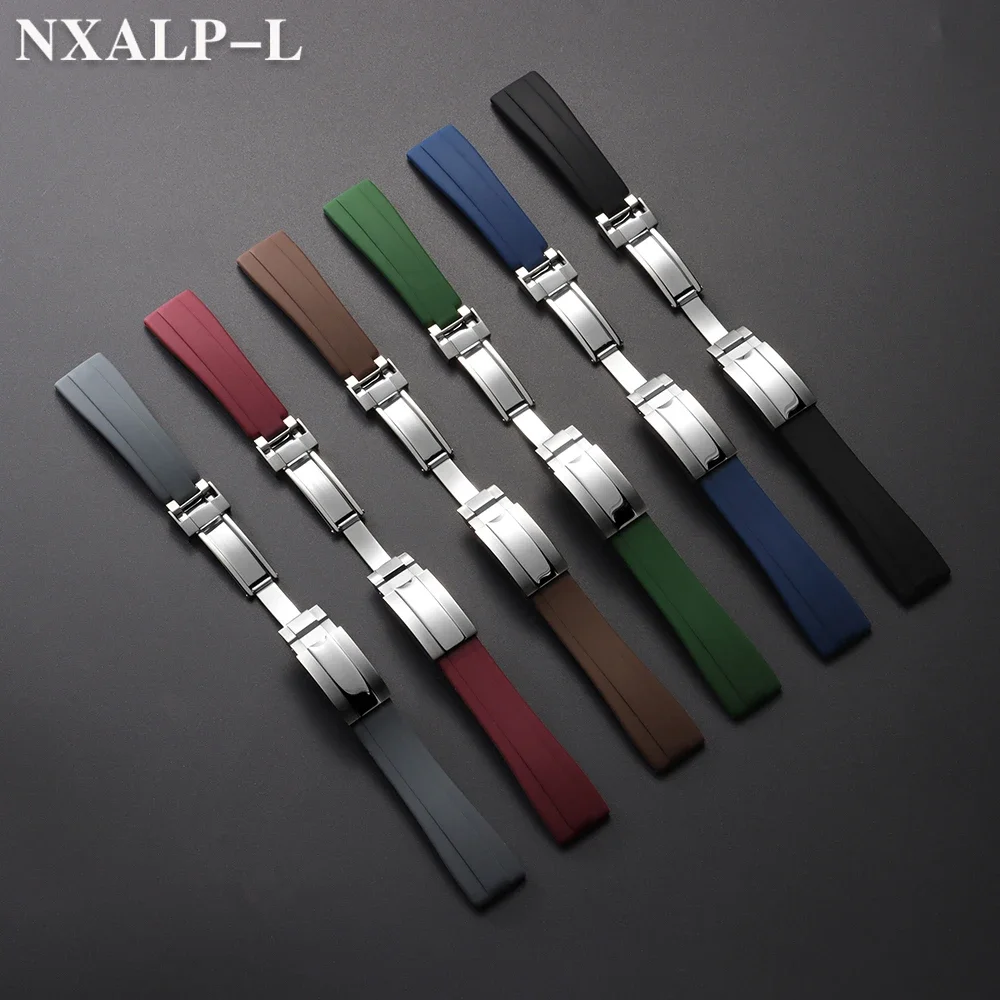 20 مللي متر حزام ساعة سيليكون ل رولكس شبح الماء ل دايتونا الغواصة شريط مطاطي الرجال الرياضة سوار مقاوم للماء للطي مشبك