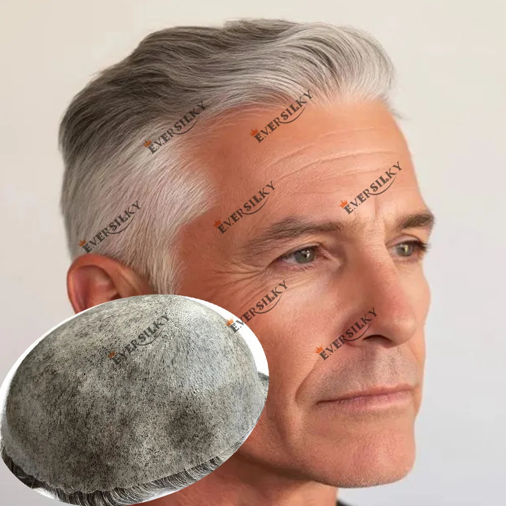 Undetectable 1b80 1b50 Gray Hair Toupee for Men Natural Hairline Thin Skin Male Human Hair Capillary Prosthesis System Hairpiece