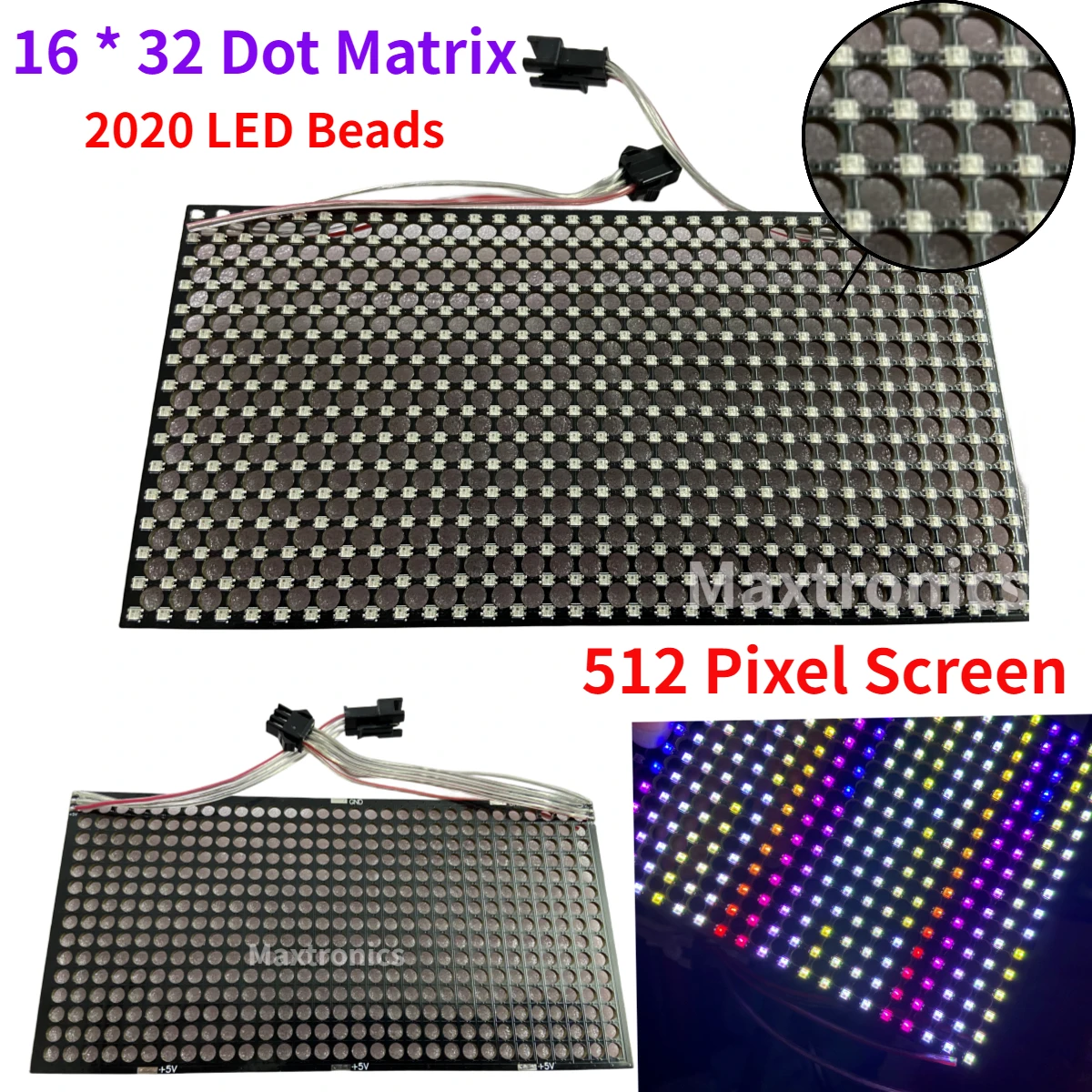 5V WS2812 RGB LED Screen Panel Programmable 16*32 Full Color Dot Matrix 80*160mm SPI Protocol 2020 LED Beads for Billboard Decor