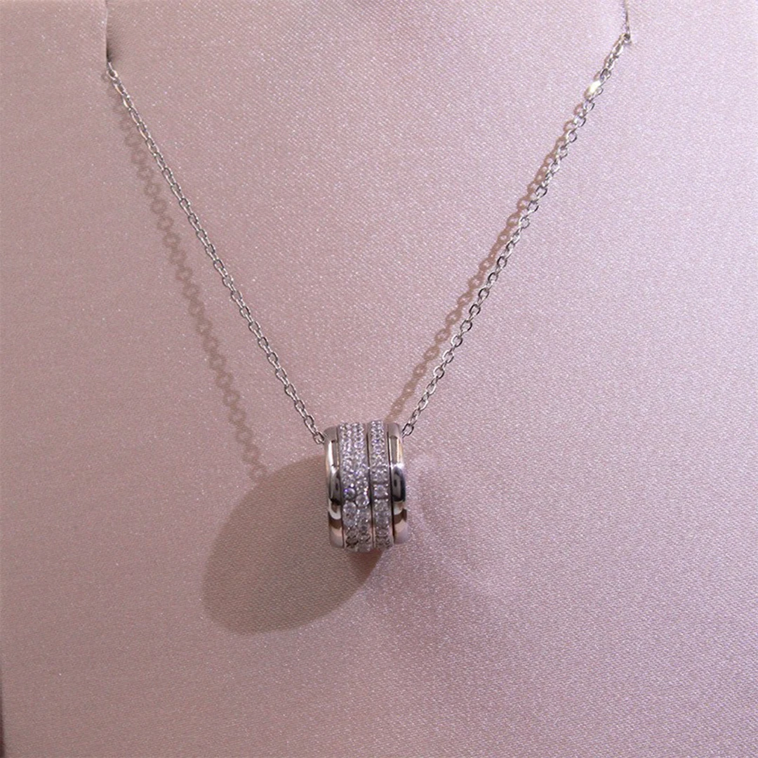 Popular Jewelry Three Row Diamond Rotatable Pendant Necklace, Women's Collarbone Chain.Holiday Gift