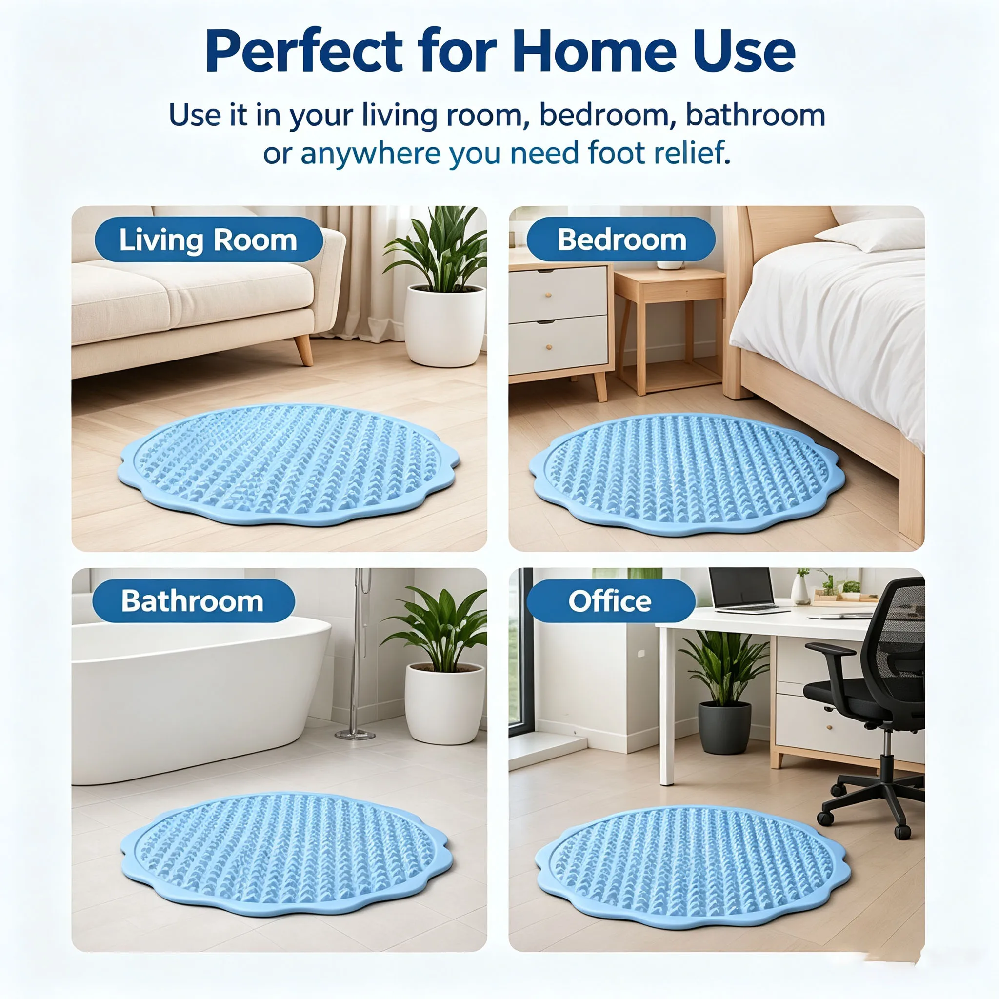 Dual Hardness Foot Massage Mat Round Reflexology Pad Waterproof Easy Clean Foot Massager Mat for Relieve Foot Fatigue Home Use