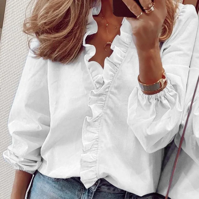 Hot Sale Womens Tops And Blouses Elegant Long Sleeve White Ol Shirt Ladies Solid Color Chemise Femme Blusa Feminina Streetwear