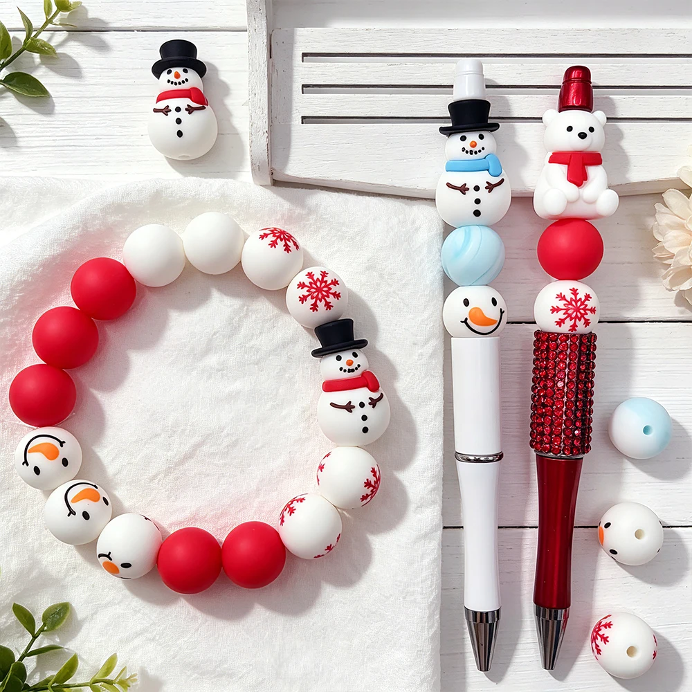 34/43-teiliges Winter-Schal-Bär-Silikonperlen-Set, DIY-Perlenkette, Armband, Dekoration, Stift, Schmuck, Anhänger usw. Geburtstagsgeschenk für die Feiertage – Detail 5