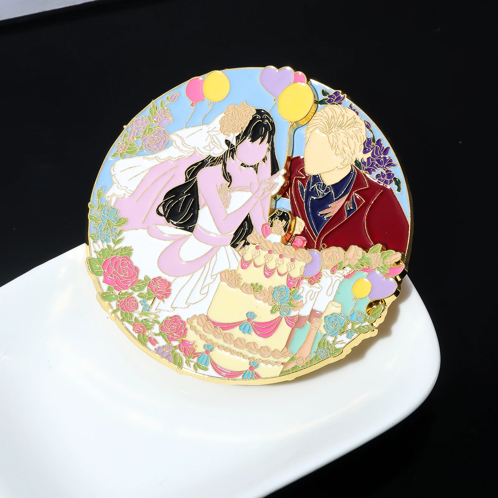 أنيمي الحب والفضاء العميق رافاييل بروش تأثيري الدعائم تدوير مطابقة شارة بدبوس زوجين التلبيب الرجال النساء على ظهره مجوهرات #3