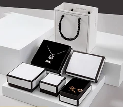 Caja de joyería Simple, exhibición de joyería de papel blanco y negro, anillo de oreja, pulsera, collar, regalo de boda, Día de San Valentín, caja de embalaje