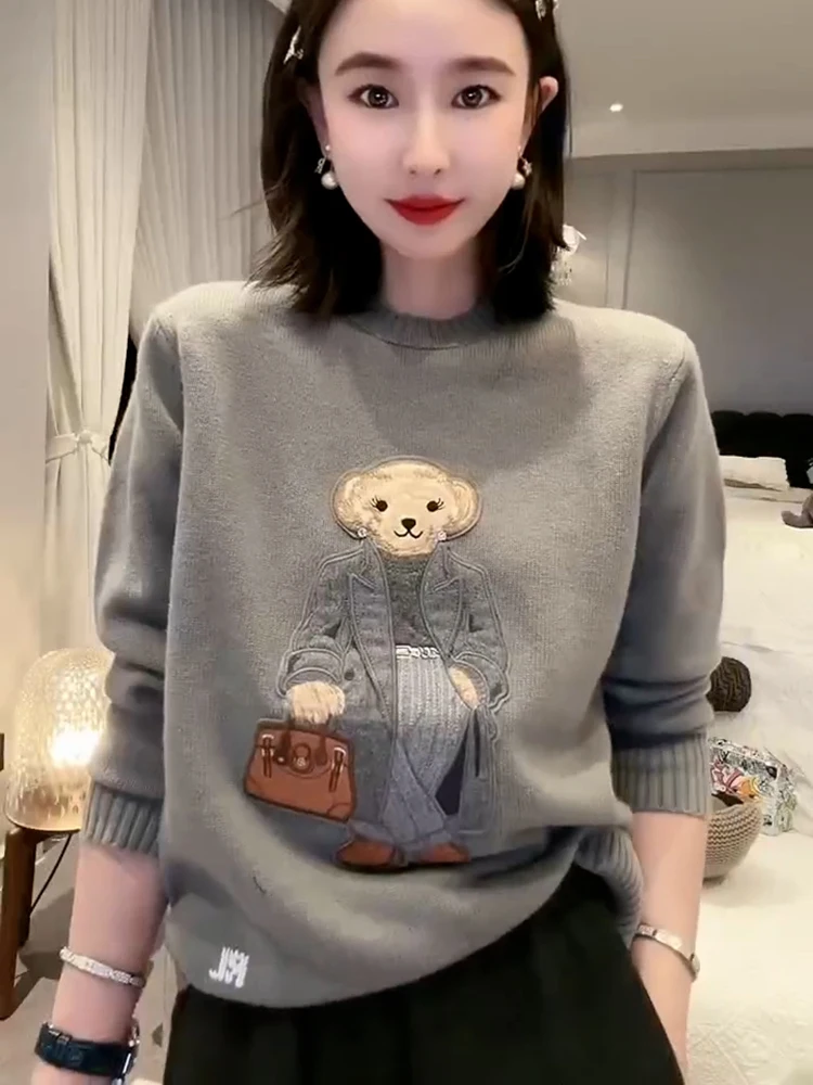 

Casual Cartoon 3D Knitted Sweater round Ne Warm Top for Women Autumn Winter New Sle Lazy Sweater European Faion