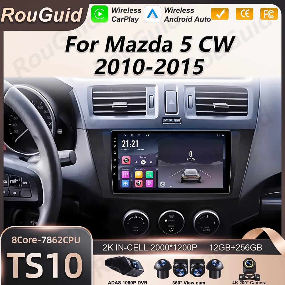 

Android 16 Carplay For Mazda 5 CW 2010 2011 2012 2013 2014 2015 5G Bluetooth Head Unit GPS Navigation 2k Wireless Stereo DSP BT