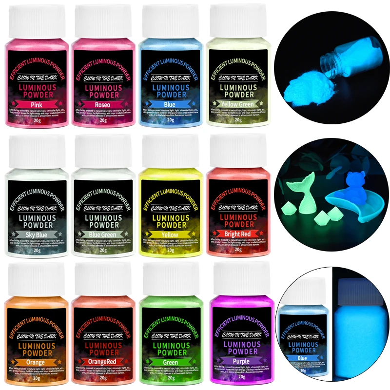 20 g langanhaltendes, helles, leuchtendes Pulver, Farbe, Epoxidharz, Pigment, leuchtet im Dunkeln, fluoreszierendes Pulver, DIY-Schmuckherstellungsfüller