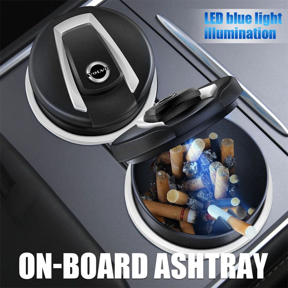 Car Ashtray With Cover LED Portable Ashtray Cup Interior Storage For Volvo Rdesign V40 V50 S40 S80 XC60 S90 XC90 XC40 C40 V90