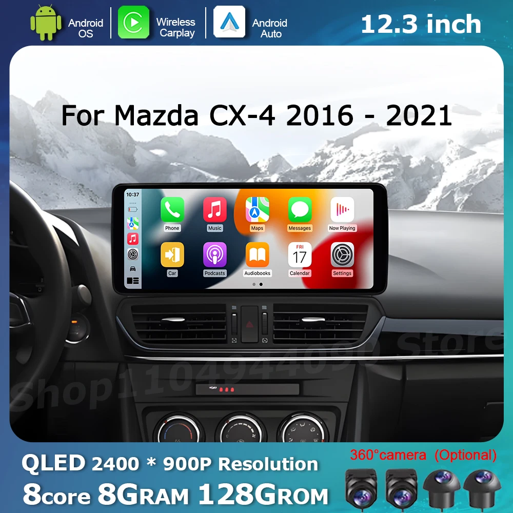 

QLED 2400*900P Car Touch Display Screen for Mazda CX-4 2016 - 2021 Multimedia Radio Player GPS Navi WiFi BT Carplay Android Auto