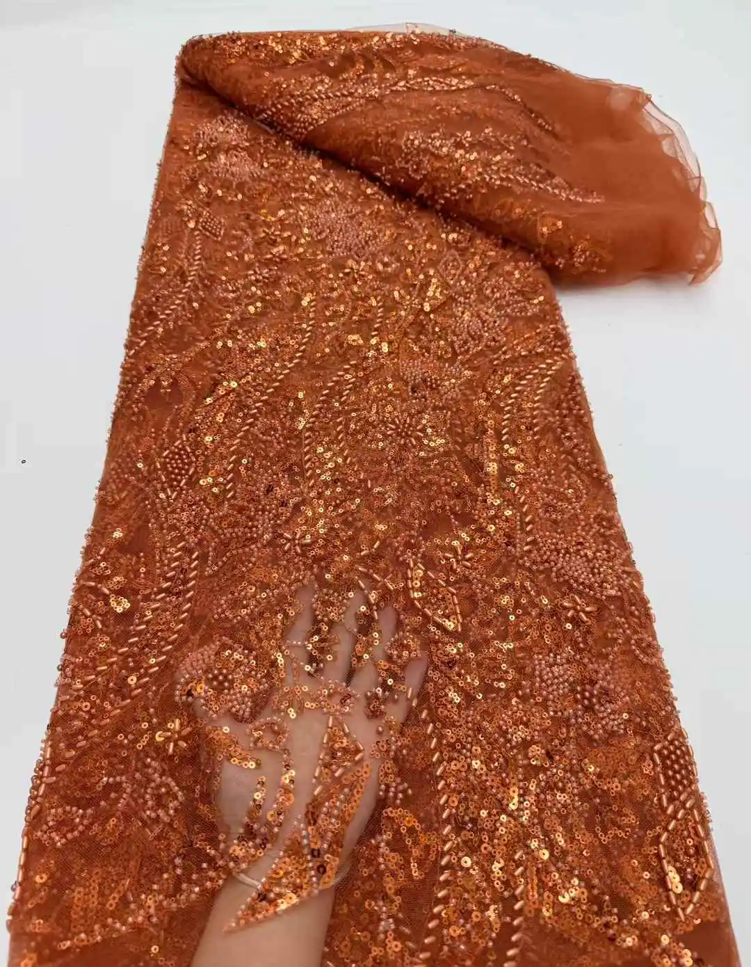 ออกแบบใหม่คุณภาพสูง 2025 แอฟริกันไนจีเรียSequinsผ้าลูกไม้Tulleผ้าเย็บปักถักร้อยลูกไม้สําหรับงานแต่งงานDressssลูกปัด 5 หลา