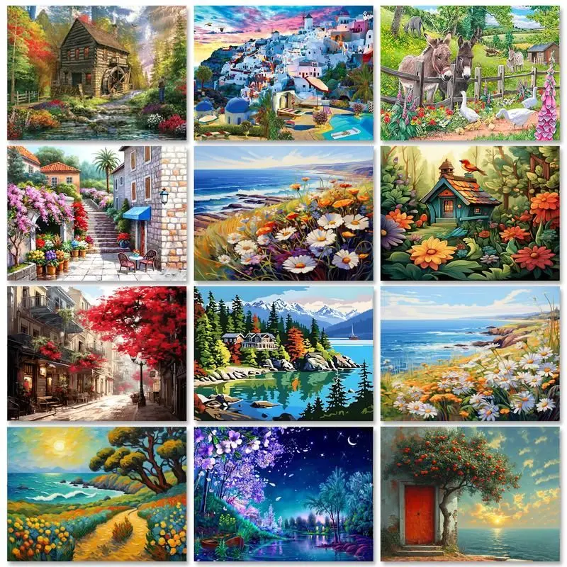 GATYZTORY Acrylic Painting By Number Landsape Kits For Adults Handpainted Drawing On Canvas Numbers Painting Home Decoration