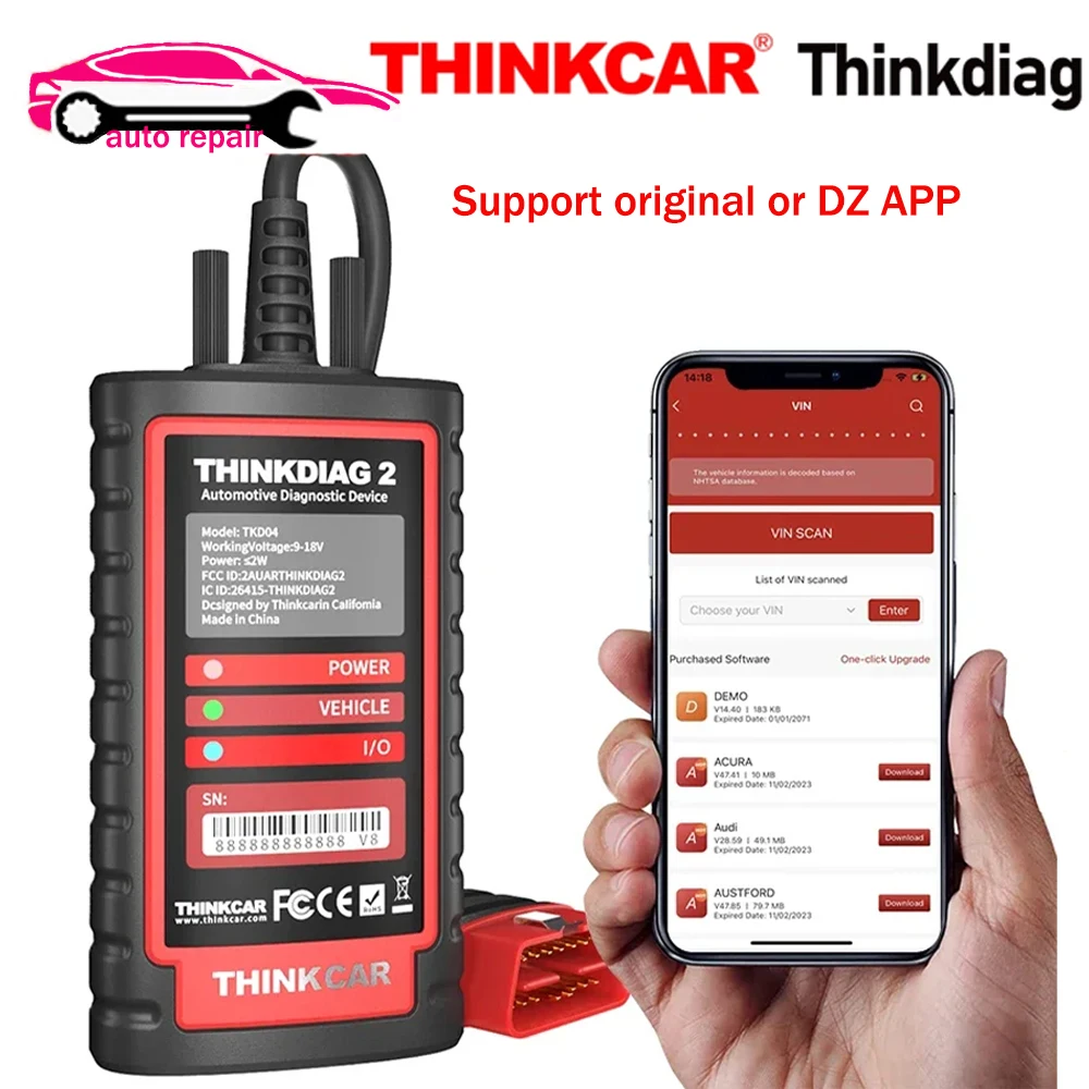 

THINKCAR THINKDIAG2 Thinkdiag 2 1 year Software for iOS & Android OBD2 Diagnostic Tool Active Test ECU Coding for DZ