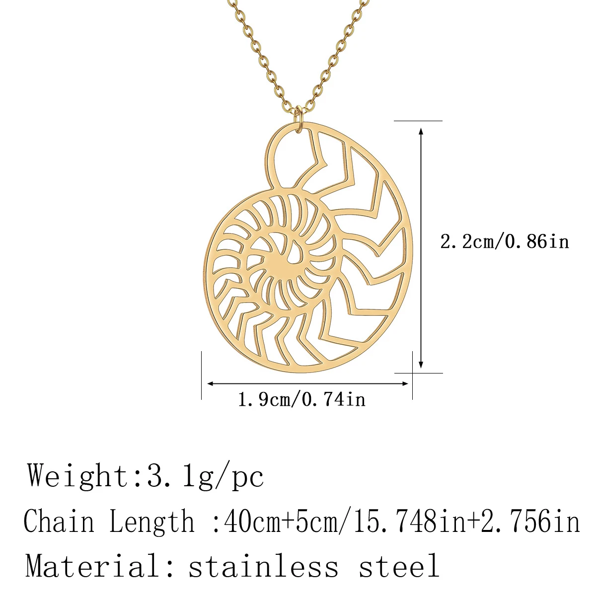 Kinitial Geometric Nautilus Spiral Pendant Necklace For Women Stainless Steel Conch Chain Shell Snail Necklaces Jewelry