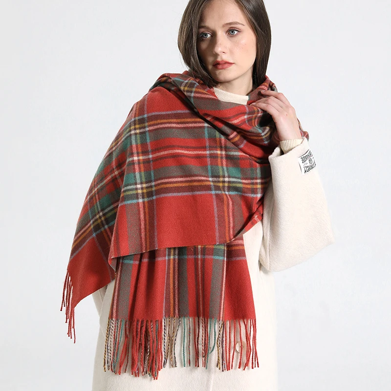 Luxury Plaid Scarf Winter Warm Cashmere Women Long Pashmina Foulard Female Scarves Lady Tassel Shawl Wraps 2022 Design New