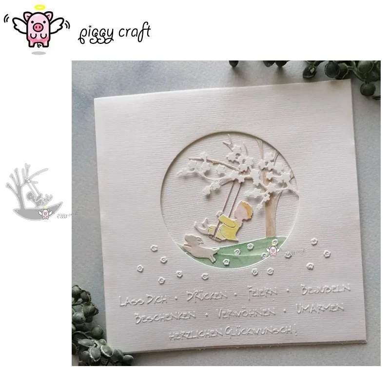 

Piggy Craft metal cutting dies cut die mold Girl swinging circle frame Scrapbook paper craft knife mould blade punch stencils