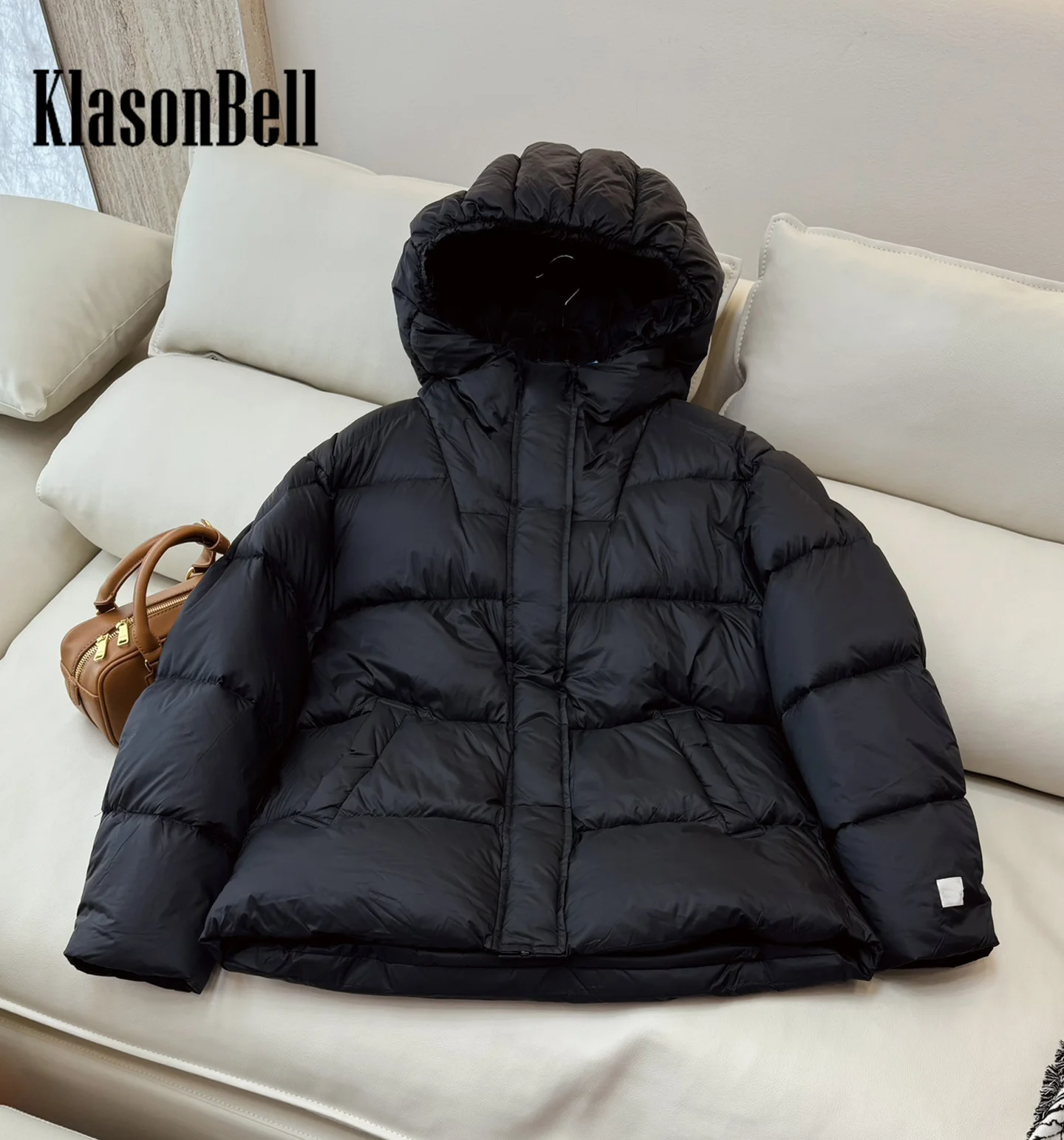 8.31 KlasonBell Women Fashion All-matches Bread Short Down Outerwear 90% White Goose Down Hooded Keep Warm Zipper Jacket