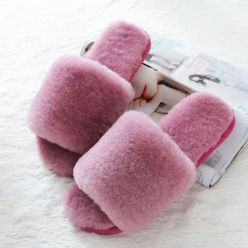 2024 Natural Sheepskin Winter Warm Fur Slippers Women Home Shoes Indoor Slipper Luxury Wool Slippers Woman Casual Slippers