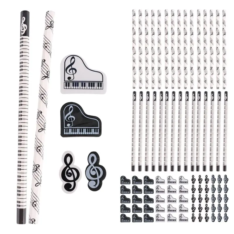 Efficient Music Pencils Music Note Pencil With Music Themed Erasers Wood Pencils Bulk Keyboard Fun Pencils Erasers Gift