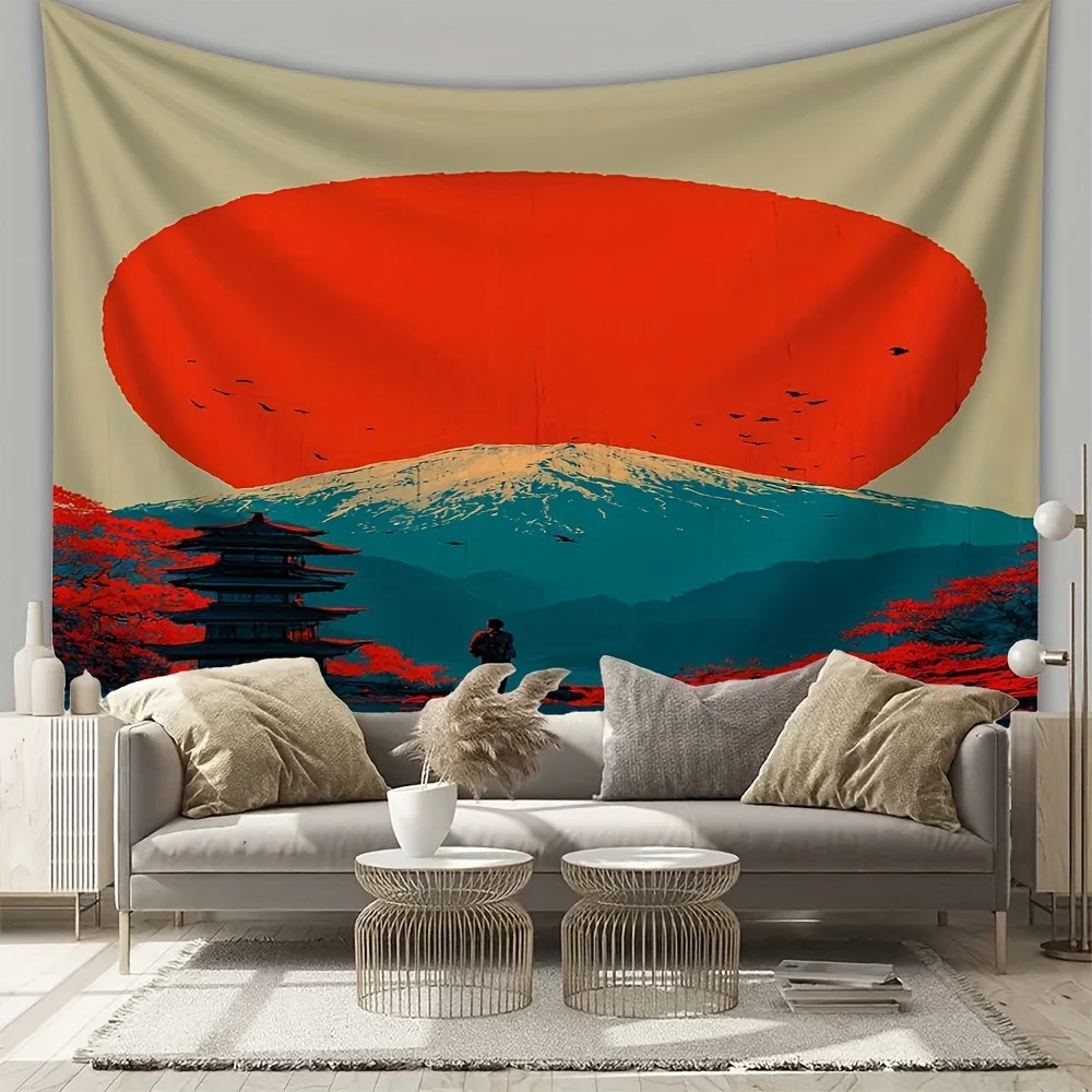 Red sun pattern on the character Digital printing polyester wall tapestry suitable for use in living rooms bedrooms bars party