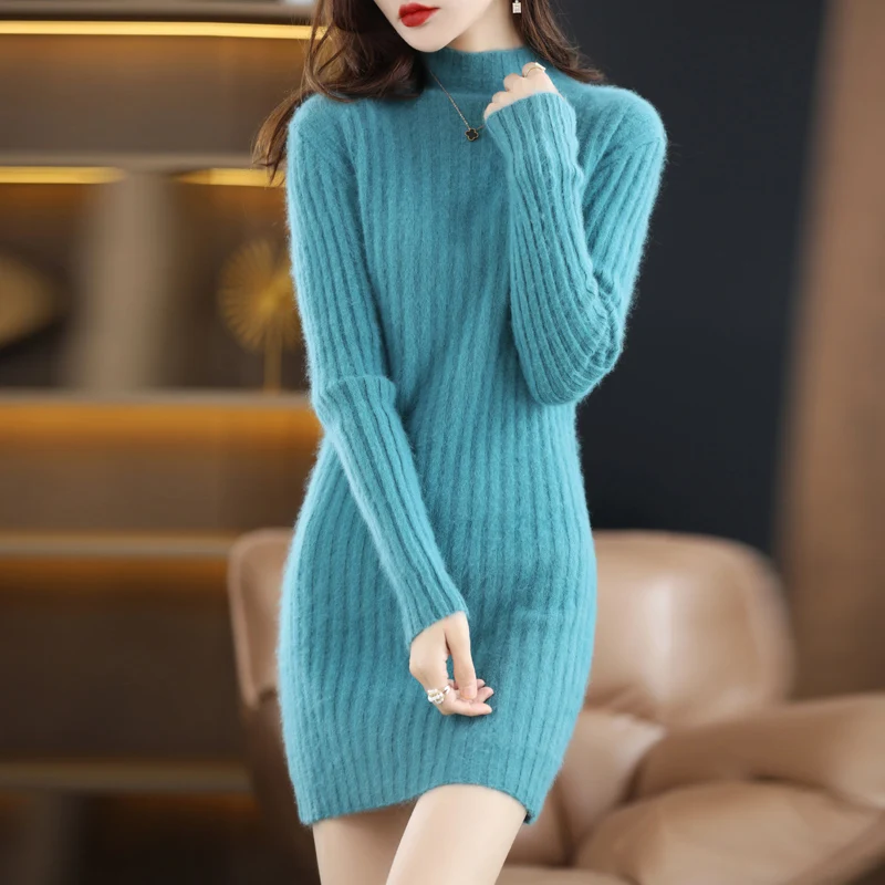 Autumn and Winter 2022 Long Women\'s Sweater 100% Mink Cashmere High Neck Knitted Pullover Korean Fashion Soft Women\'s Top