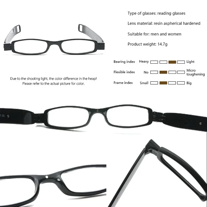 360 Rotary Magnet Portable Folding Magnetic Therapy Activated Presbyopic Glasses HD Resin Men And Women Reading Plastic Eyewear