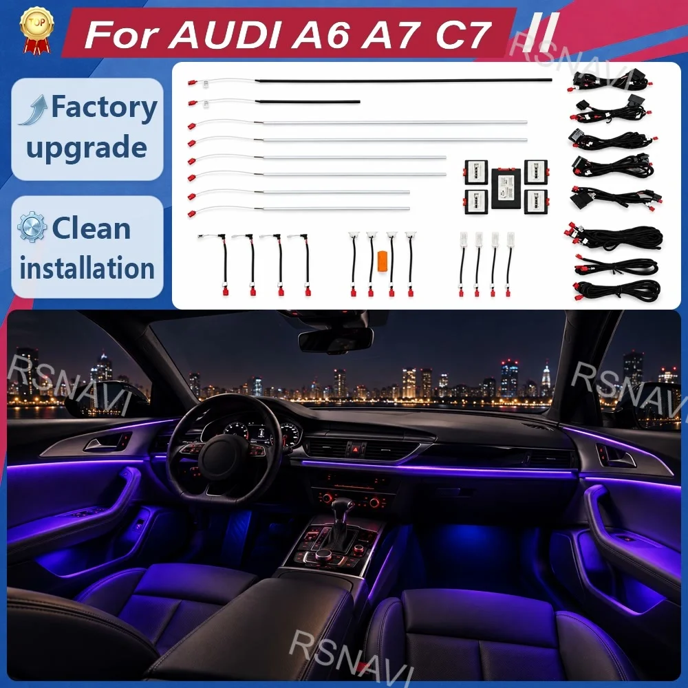 21-Color LED Ambient Lighting Kit for Audi A6 A7 C7 with Bluetooth App Control Car Interior Decoration Retrofit Auto Accessories