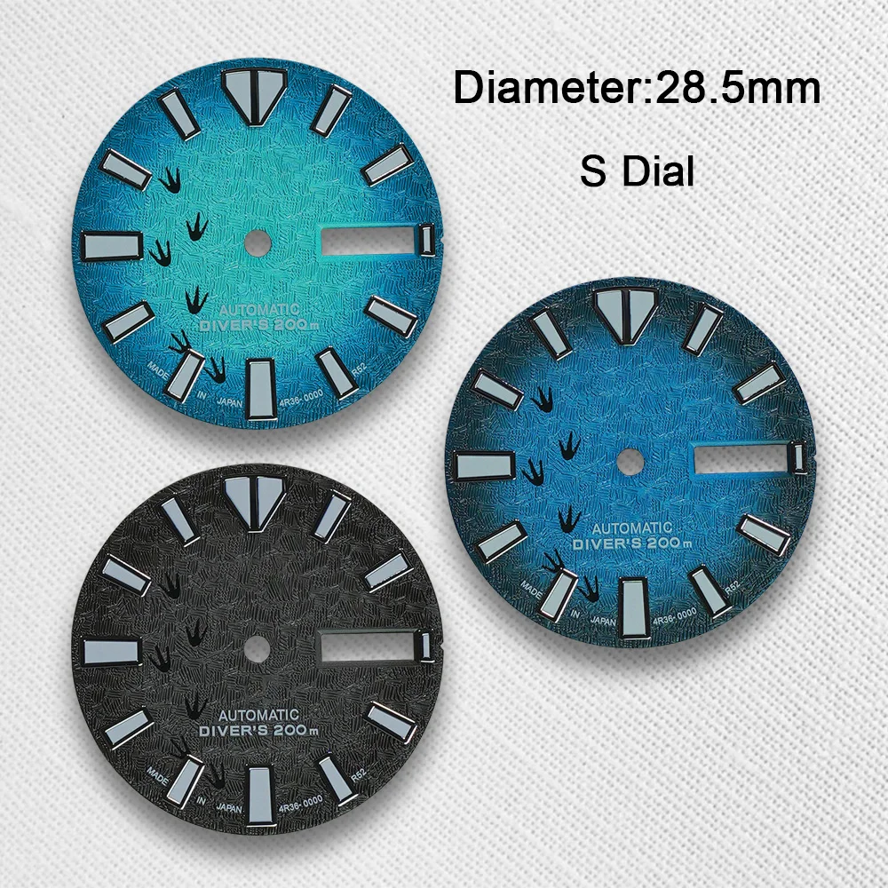 S Dial 28.5mm NH36 Dial S Logo 3D Footprints Dial Fit NH36 Movement C3 Green Luminous SKX007 Watch Modification high-quality