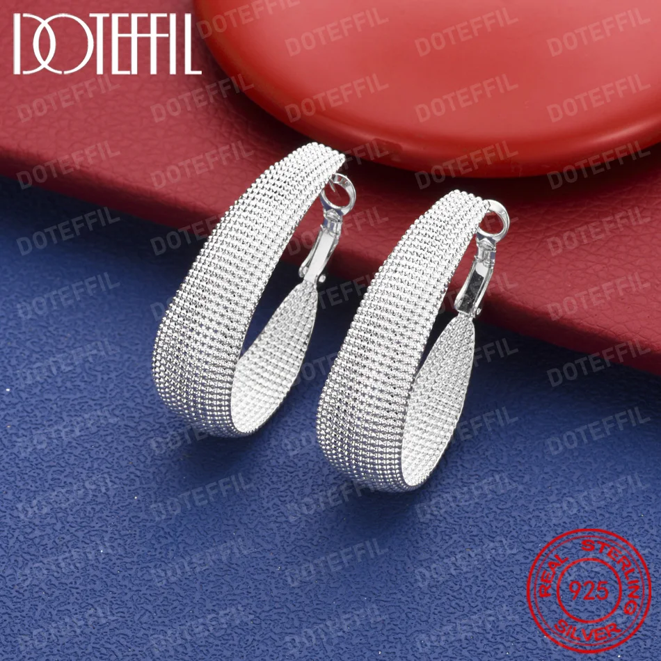 925 Sterling Silver 30mm Fine Textured Oval Earrings - Stylish Wedding Jewelry for Women, Party Gift Accessories