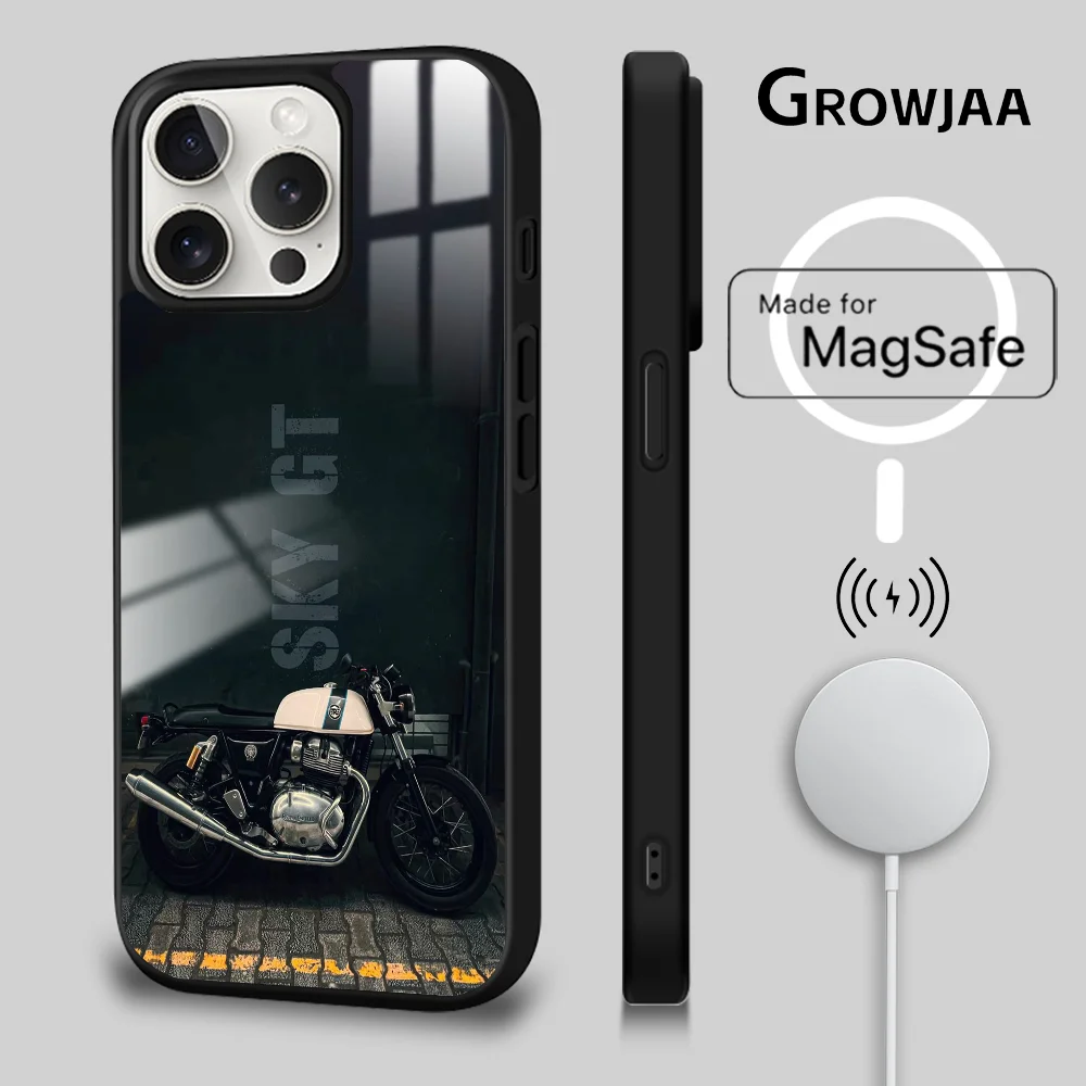 R-Royal E-Enfield Cruiser Moto Phone Case For IPhone 16 15 14 13 12 11 Pro Max Plus Mini Magsafe Mirror Wireless Magnetic Funda