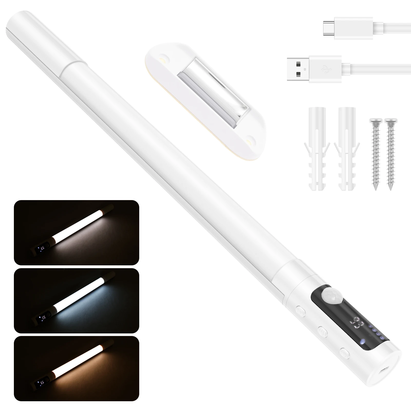 

PIR Motion Sensor LED Under Cabinet Lamp Dimmable Rechargeable Night Light Stairs Closet Room Aisle Tube Bar Detector Bulb