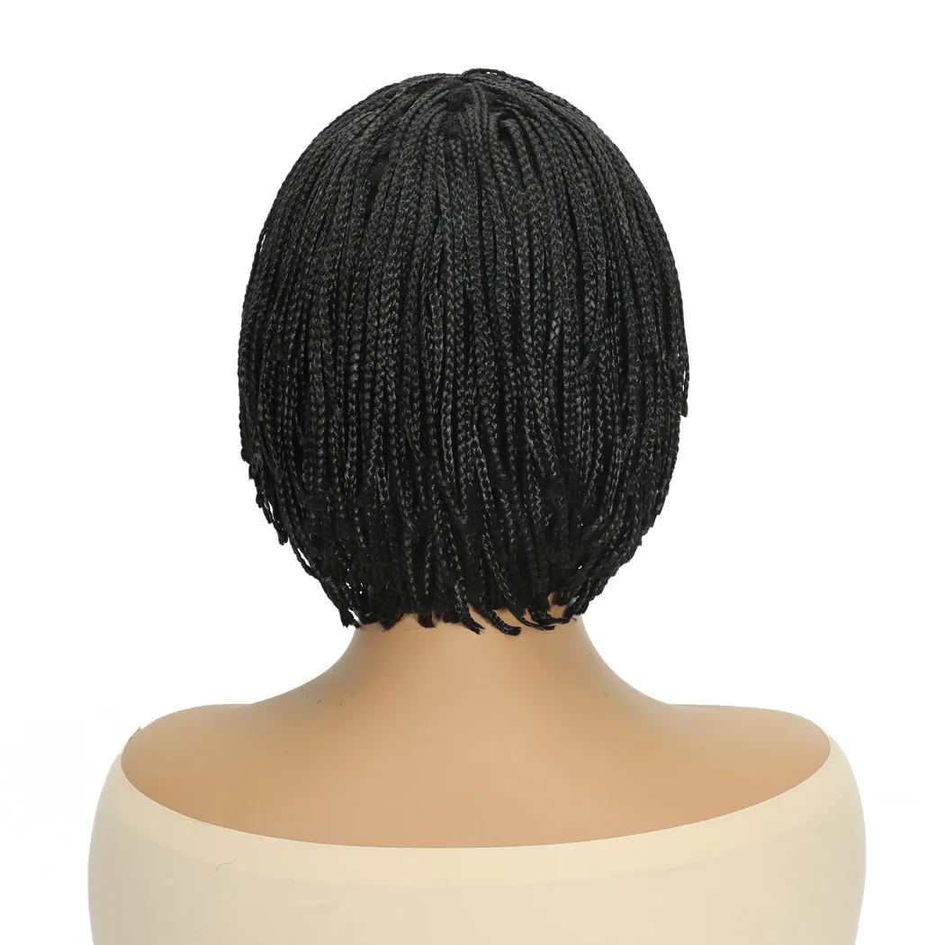 Kurze Zopfperücke, synthetische Perücken für Frauen, Cosplay-Perücke mit Pony, einfach zu tragen, schwarze Perücken, Hochtemperaturfaserhaar