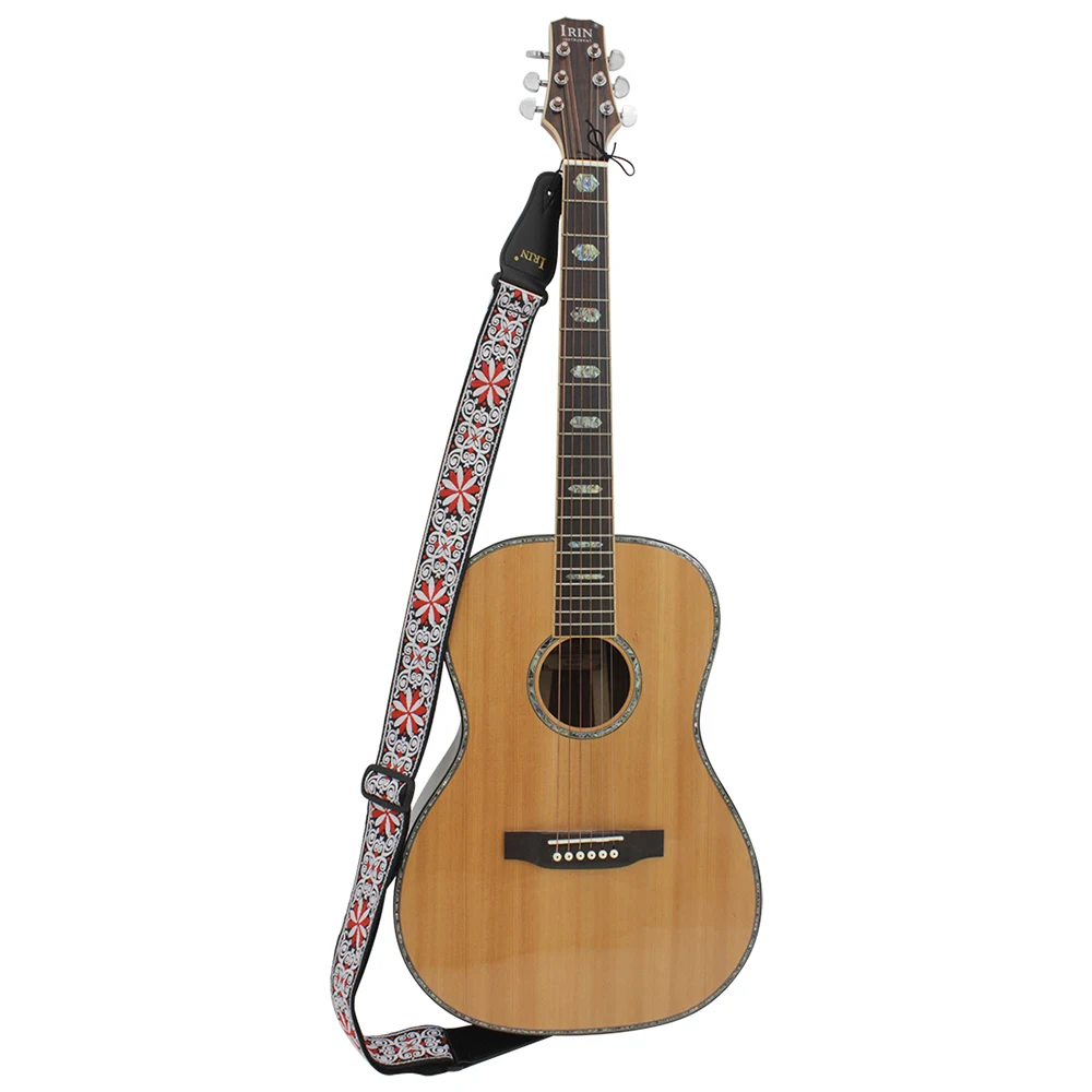 Universal Guitar Strap PU Leather Ends Adjustable Acoustic Guitar Bass Safflower Embroidery Strap Belt Guitar Parts Accessories