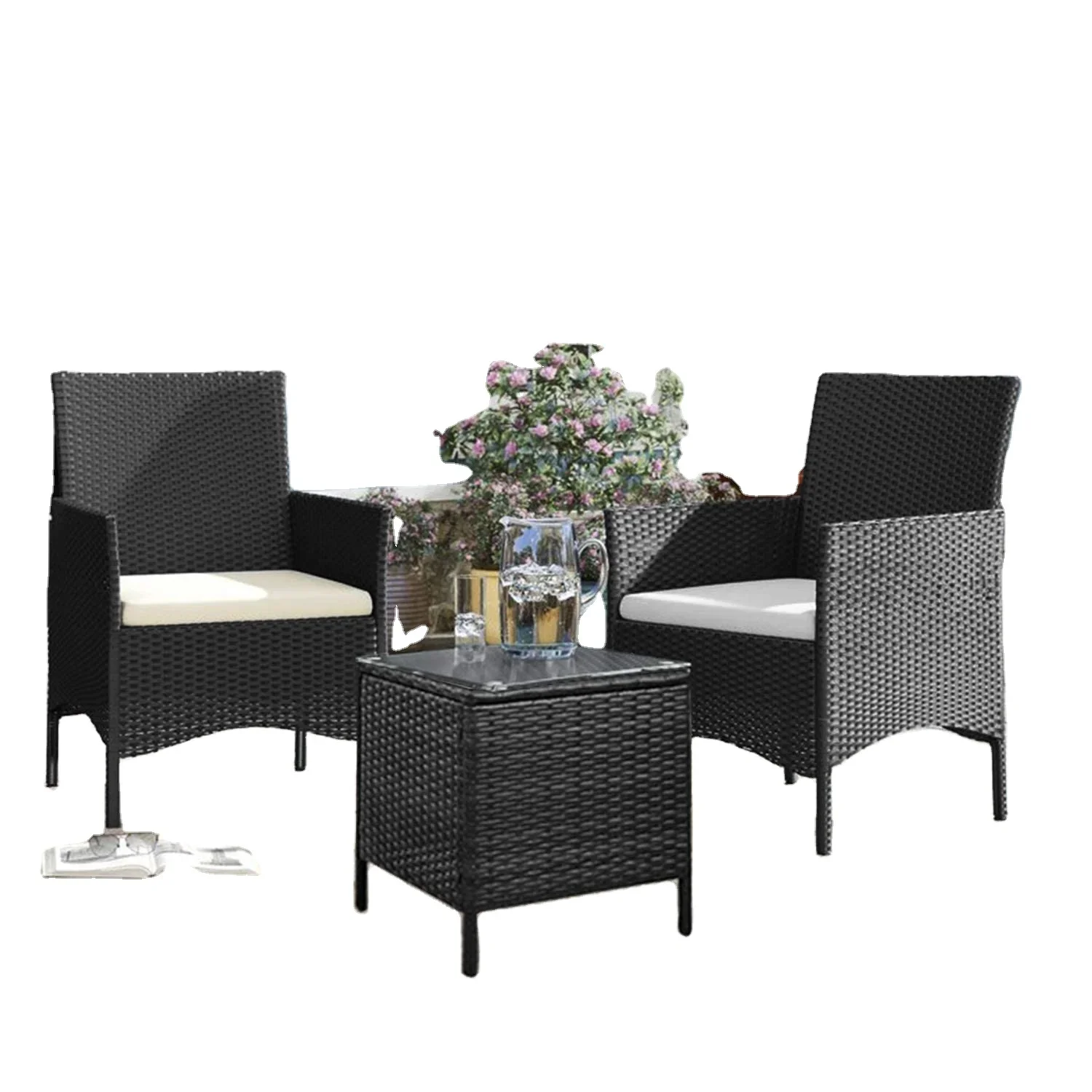 5-Piece Outdoor Patio Furniture Set, Wicker Rattan garden set with Glass Coffee Table,table and chair set balcony