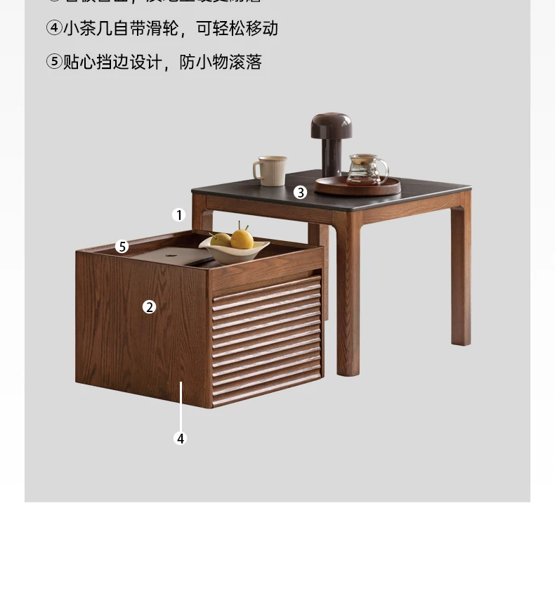

Genji wood language solid wood coffee table living room modern simple tea table household small apartment movable