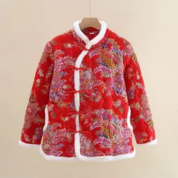 Chinese Style Women Vintage Northeast Flower Cotton-padded Jacket short Cheongsam Old-fashioned peony tang suit New year coat