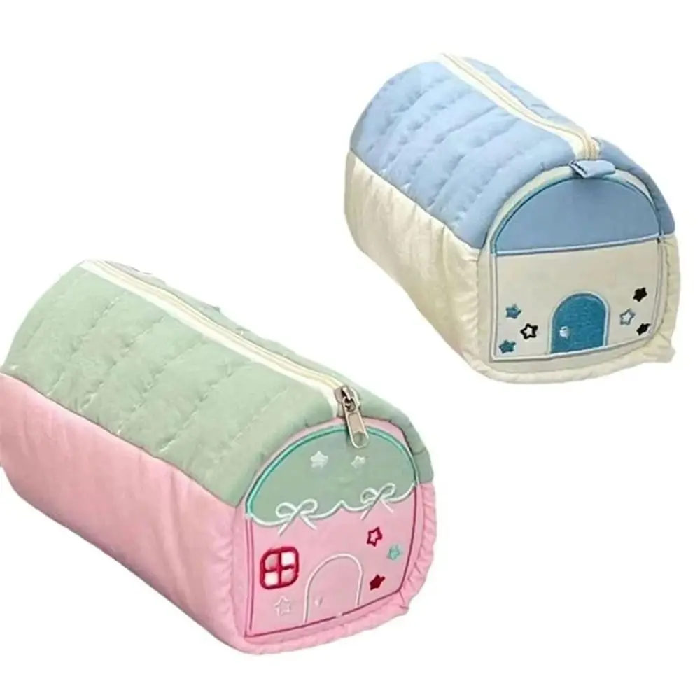 Estuches de lápices bonitos en forma de casa, bolsas de almacenamiento de papelería para bolígrafos multicapa de gran capacidad, bolsa de cosméticos suave creativa para estudiantes
