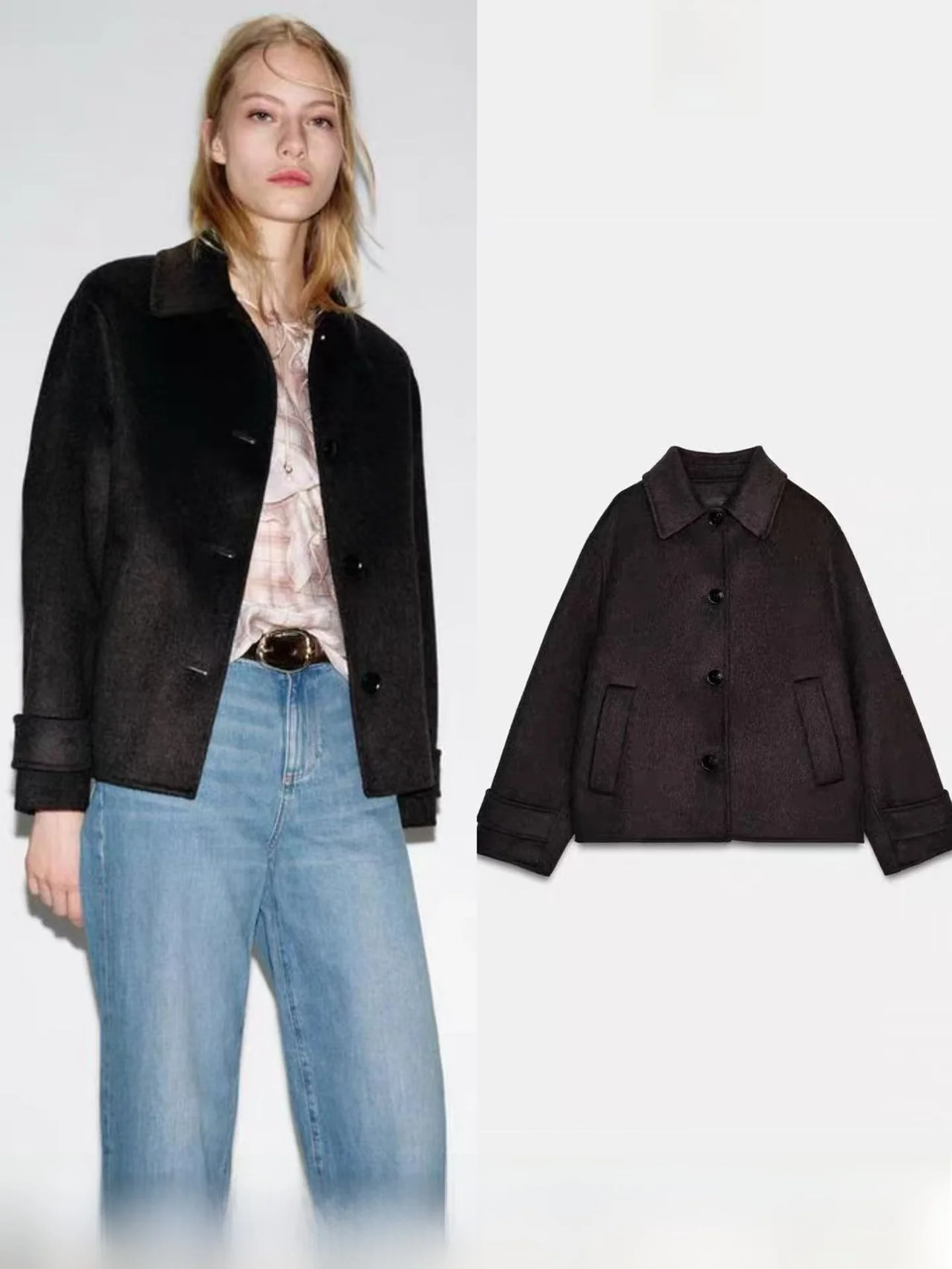 Spring New Arrival Women's Long Sleeve Notch Collar Short Coat Woolen Jacket Casual Style Regular Thickness Youth Suitable