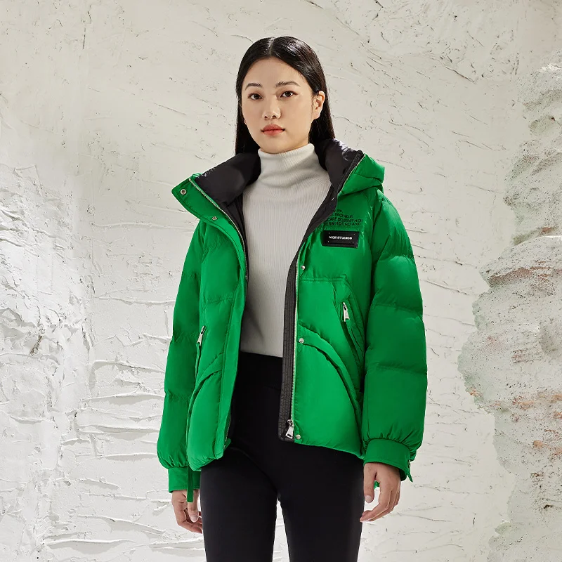 Chericom Damen Winter-Daunenjacke mit Kapuze, kurze Puffermäntel, Farbblock-Spleißstoff, verdickende Outdoor-Jacken, Y289090Y