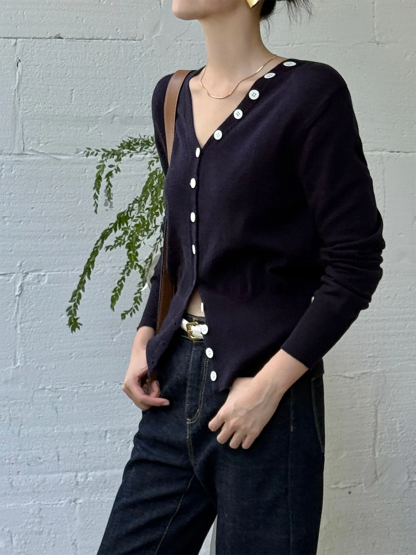 

Вязаный кардиган JIEJI Zhang Spring Vintage из шерсти с V-образным вырезом, длинными рукавами, из мягкой полиэстеровой смеси, женский топ