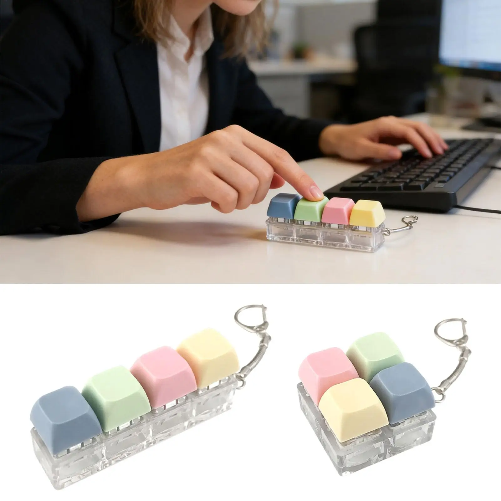 ของเล่นแป้นพิมพ์ 4 ปุ่ม ของเล่นเสริมพัฒนาการทางประสาทสัมผัส พวงกุญแจแป้นพิมพ์ ของเล่นคลายเครียดสำหรับผู้ใหญ่ ใช้ได้ที่บ้าน โรงเรียน ท่องเที่ยว โต๊ะทำงาน แก้เบื่อ กระเป๋าเป้