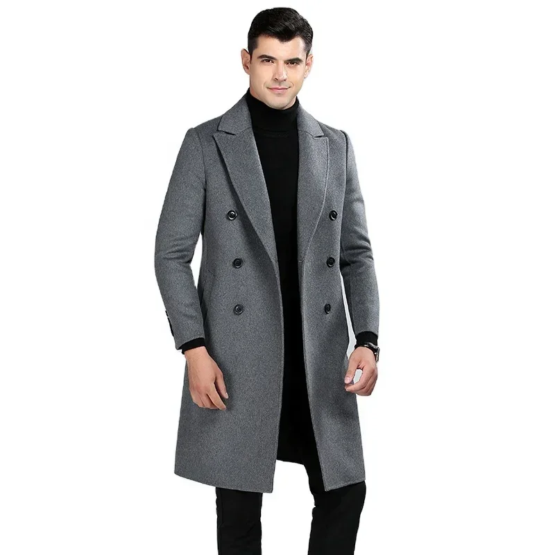 2022 New Arrival Wool Long Trench Coat Turn Down Collar Mens Wool Coats