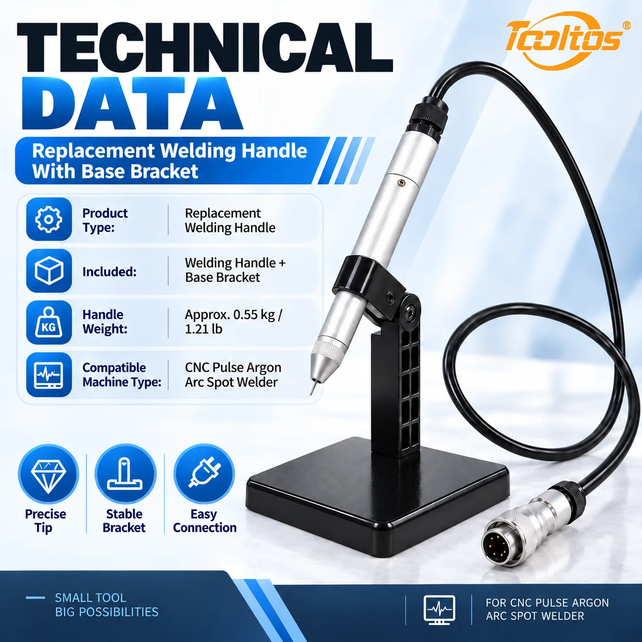 TOOLTOS Argon Arc Spot Welder Replacement Welding Handle with Base Bracket for CNC Pulse Jewelry Welding Machine Repair Parts