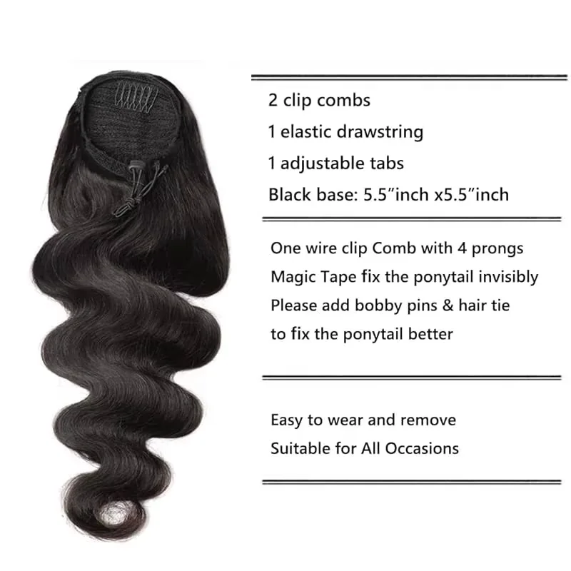 الجسم موجة الرباط ذيل حصان 100% وصلات شعر بشري 16-26 بوصة كليب في مجعد البرازيلي شعر مستعار بشري للنساء # 1ب #2