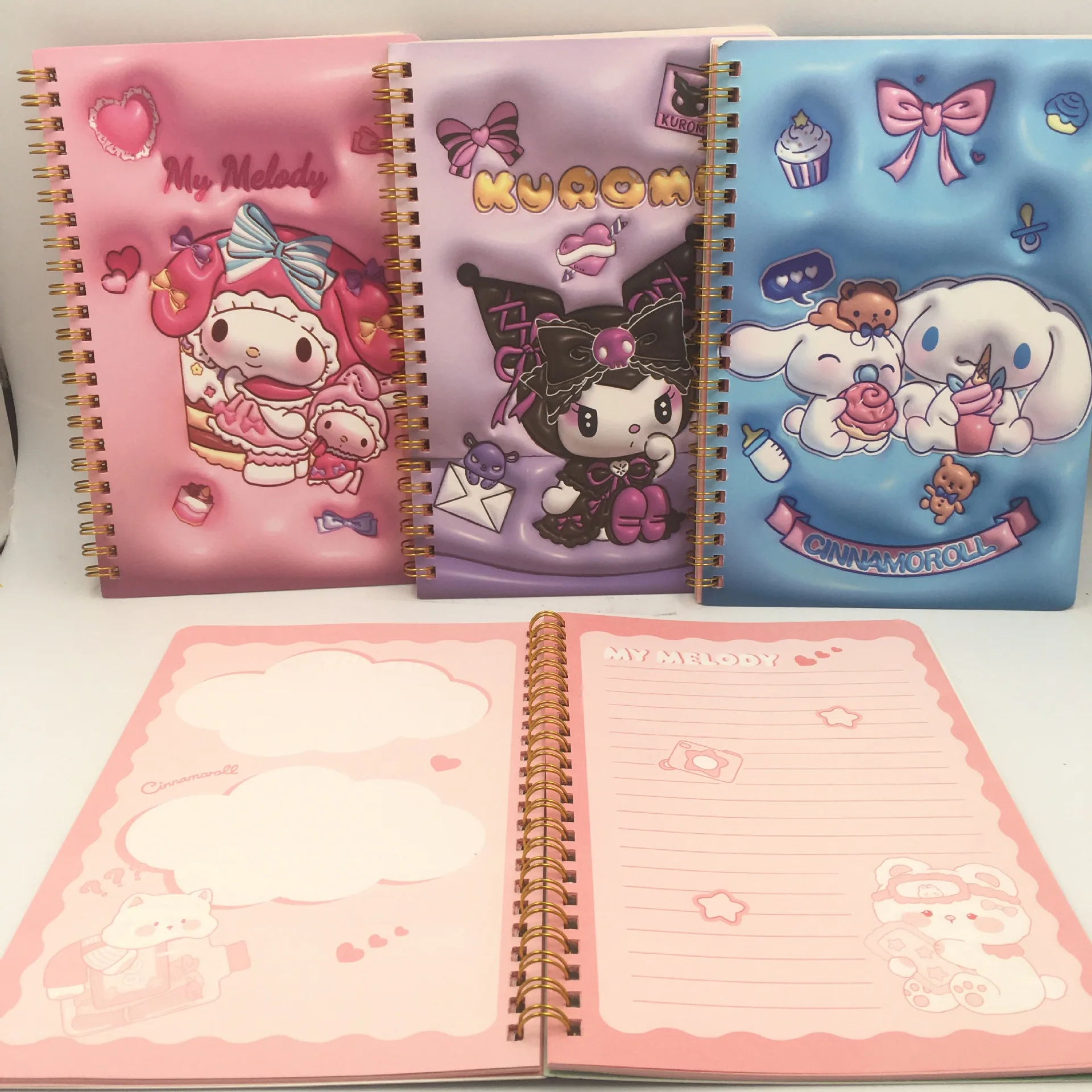 Sanrio Hello Kitty3D stereoskopowy notatnik Kuromi Cinnamoroll moja melodia pętla notes do zapisywania losowo jedną książkę