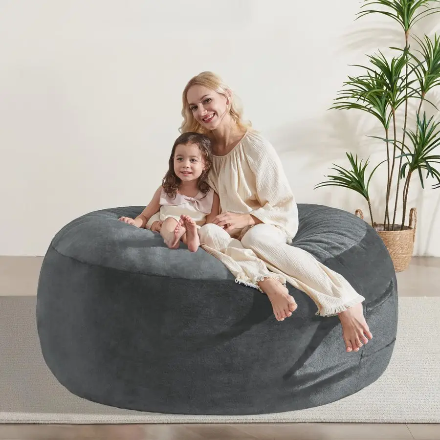 

5FT Bean Bag Chair, Giant Adult Bean Bag Chairs, Large Stuffed Beanbag Chair with Foam Filling, Big Sofa Chairs with Cover Pock