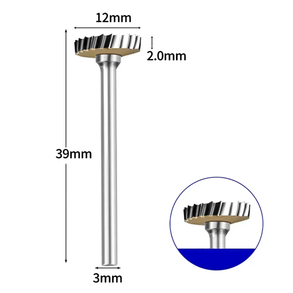 T 타입 로터리 파일 금속 커터 비트, 돌 조각, 12mm 헤드 직경, 3mm 생크 직경, 우수한 칩 제거