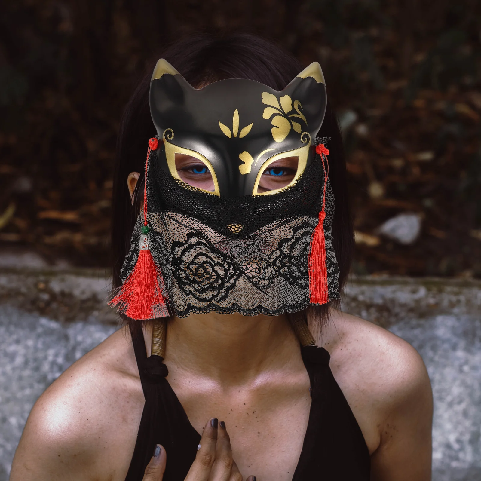 

Fox Half Facial Lace Mask Plastic Fabric Comfortable Halloween Masquerade Party Cosplay Animal Mask Party Accessory