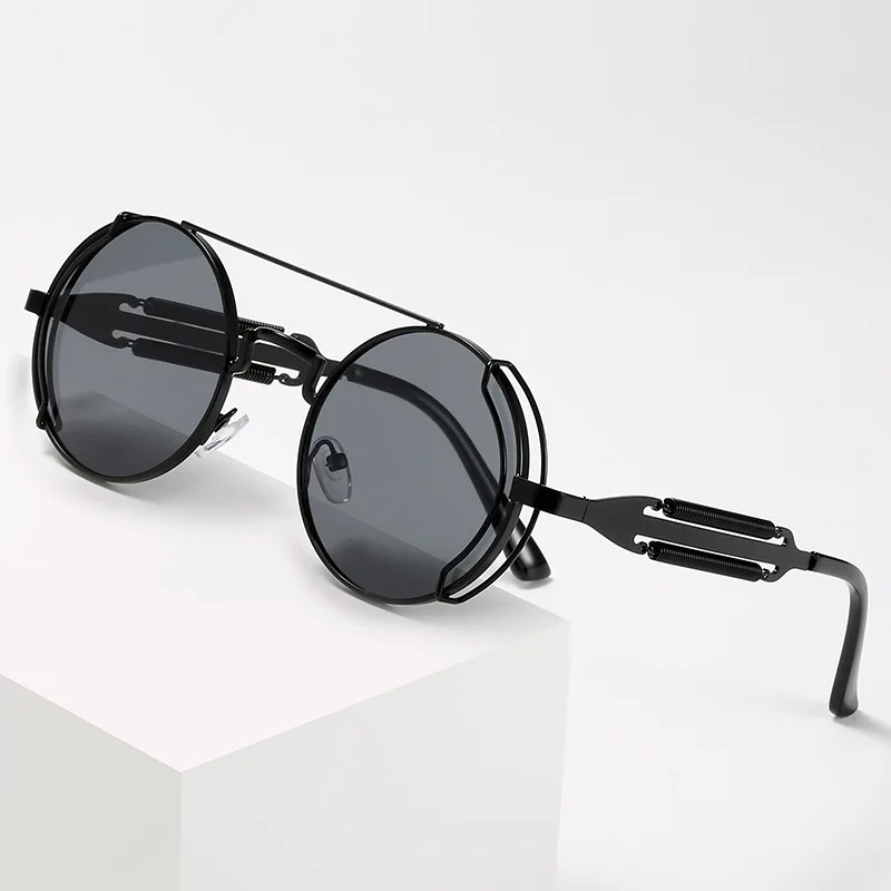 Old Metal Steampunk Flip Óculos De Sol Flip Homens E Mulheres Moda Redonda Frames